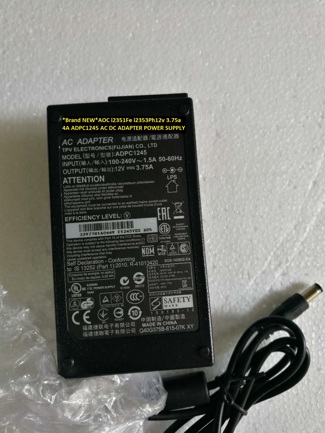 *Brand NEW*ADPC1245 AC100-240V AOC i2353Ph 12v 3.75a 4A i2351Fe AC DC ADAPTER POWER SUPPLY - Click Image to Close